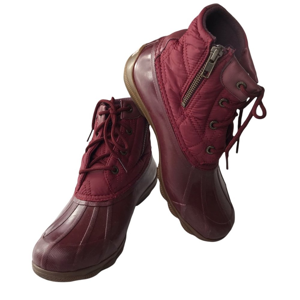 SPERRY Short Boots Duck Booties Rubber Maroon Red Size Women's 7M Lace Up